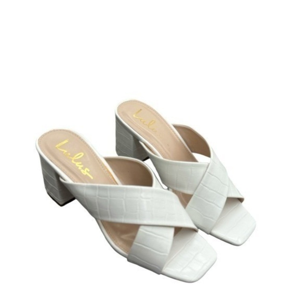 New in box, Lulus Ybarra Off White Crocodile-Embossed High Heel Sandals - Picture 2 of 7